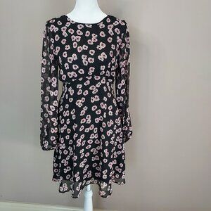 Y.A.S. Floral Black Long Sleeve Midi Dress Size Small